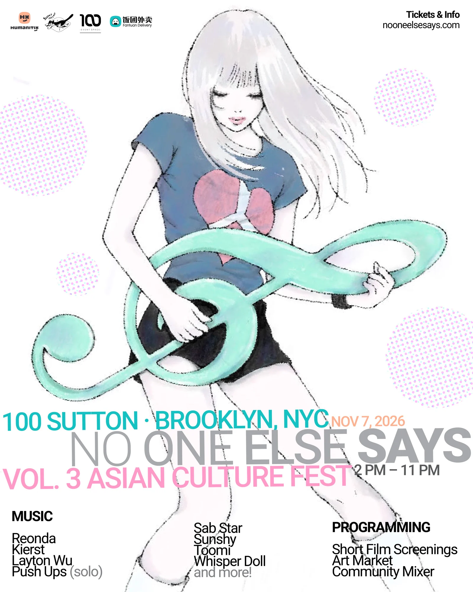 No One Else Says Vol. 3 Asian Culture Festival poster for November 7, 2026 at 100 Sutton in Brooklyn